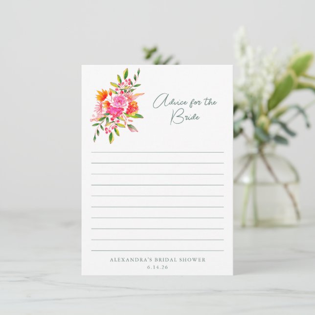 Carte Conseil floral rose orange moderne pour la mariée (Debout devant)