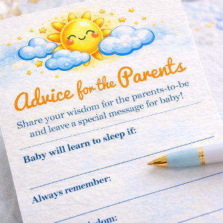 Carte Conseil Fournitures pour fête de baby shower avec conseils