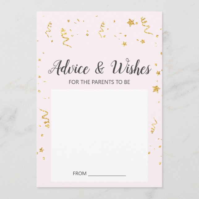 Carte Conseil Gold Celebration sur Pink Baby shower Conseils Car (Devant)