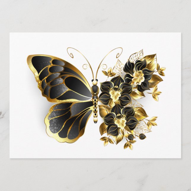 Carte Conseil Gold flower Butterfly with Black Orchid (Devant)