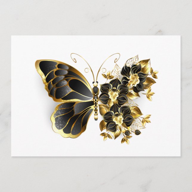 Carte Conseil Gold flower Butterfly with Black Orchid (Devant)