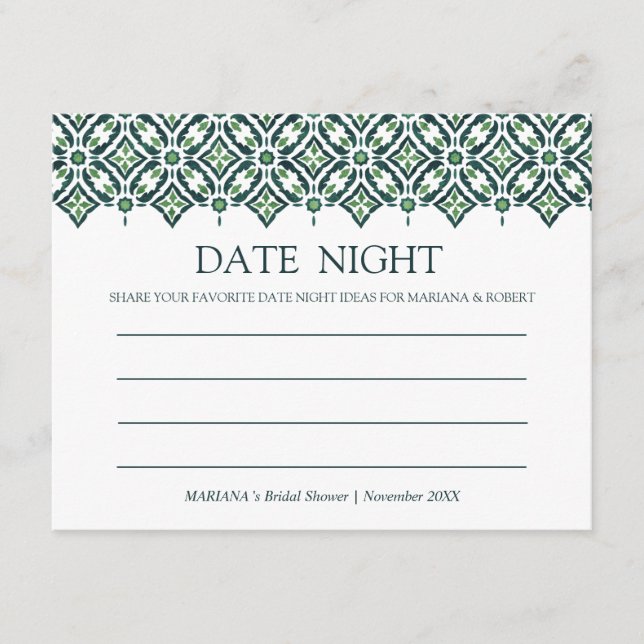 Carte Conseil Green Azulejo Espagne Carrelage Douche Date Nuit (Devant)