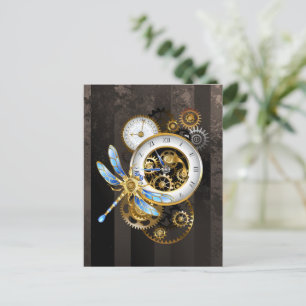 Carte Conseil Horloge à vapeur avec libellule mécanique