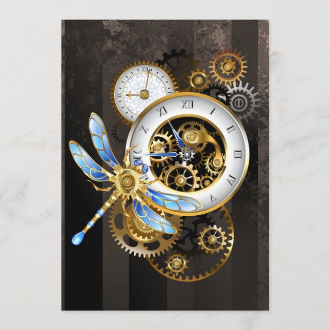 Carte Conseil Horloge à vapeur avec libellule mécanique (Devant)