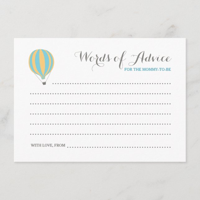Carte Conseil Hot Air Blue Balloon Boy Words of Advice Cards (Devant)