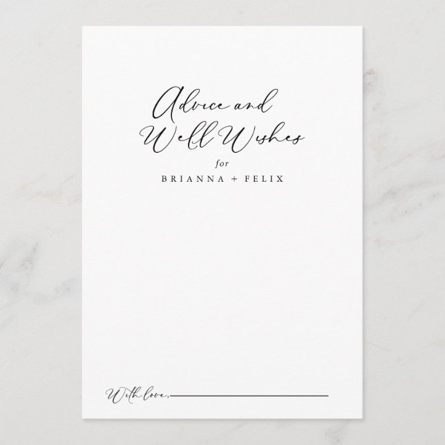 Carte Conseil Idyllique Stylish Calligraphie Mariages bien souha (Devant)