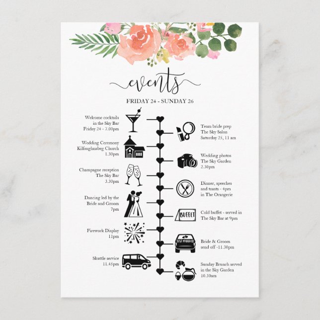 Carte Conseil Itinéraire Mariage rose illustré (Devant)
