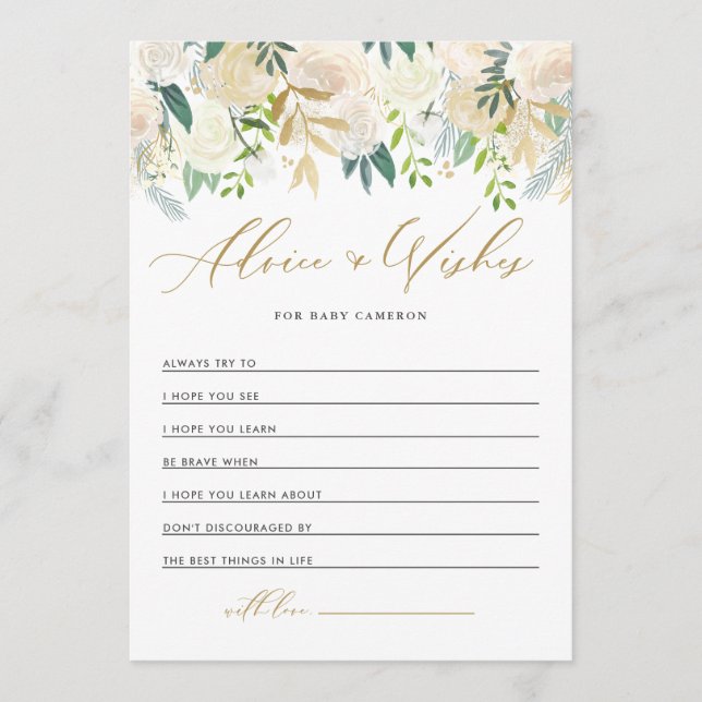 Carte Conseil Ivoire Peonies Or Parties scintillant bien des sou (Devant)