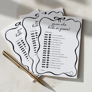 Carte Conseil Jeu de Baby Shower Mariage Ruban Noir Devinez Qui