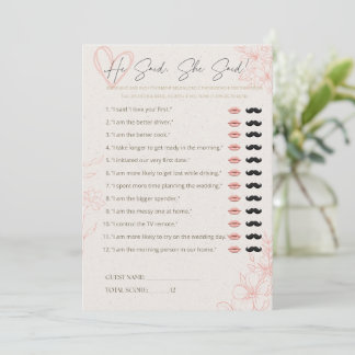 Carte Conseil Jeux de Baby Shower Mariage "Il a dit, Elle a dit"