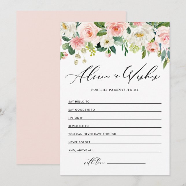 Carte Conseil Joli Baby shower de fleurs de printemps aquarelle (Devant / Derrière)