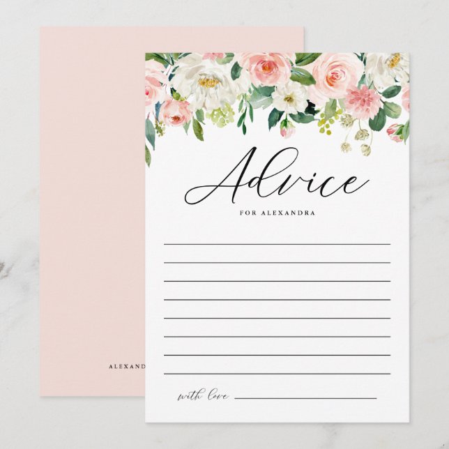 Carte Conseil Jolie aquarelle Fête des mariées de fleurs de prin (Devant / Derrière)