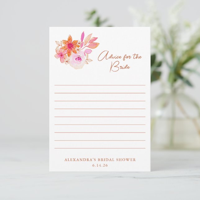 Carte Conseil Mariage Bohème Fleurs Roses et Oranges sous la Dou (Debout devant)