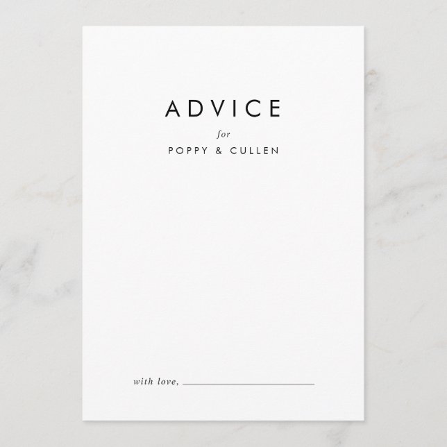 Carte Conseil Mariage de typographie chic (Devant)
