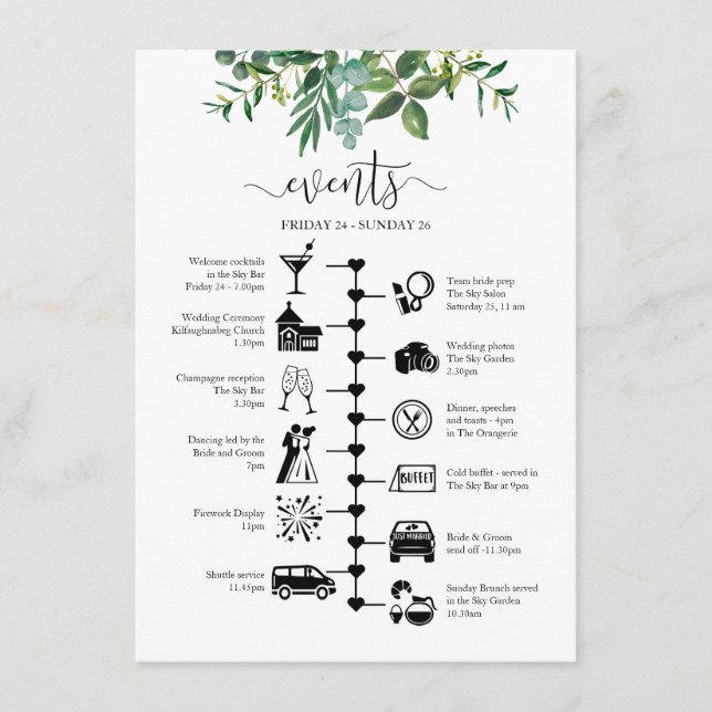 Carte Conseil Mariage Invité Itinéraire Verdure Illustré (Devant)