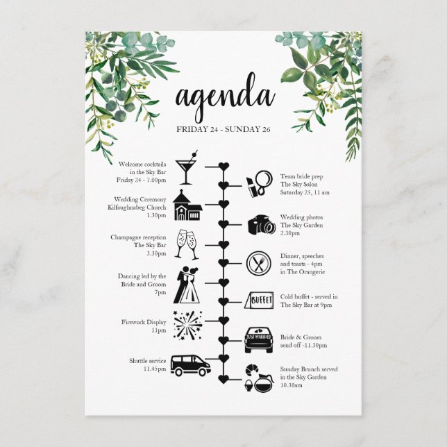 Carte Conseil Mariage Week-end vert Agenda des invités (Devant)