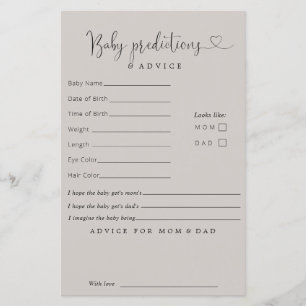 Carte conseil minimaliste beige prédictions bébé
