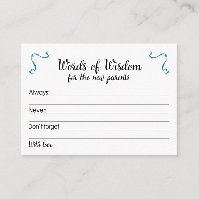 Carte Conseil Mots de sagesse Baby shower des nouveaux parents (Devant)