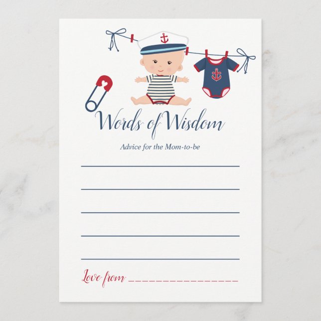 Carte Conseil Nautical Boy Baby Conseils pour maman Baby shower (Devant)
