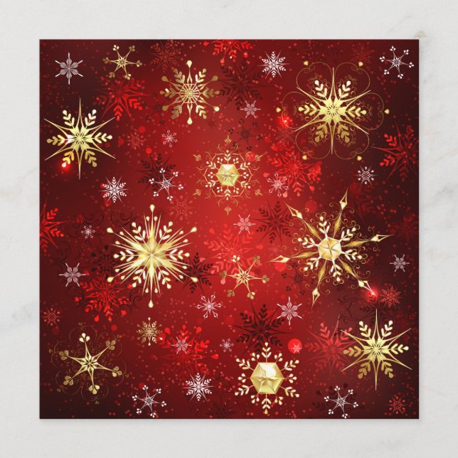 Carte Conseil Noël Golden Snowflakes sur Arrière - plan rouge (Devant)