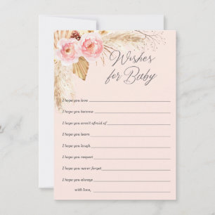 Carte Conseil Pampas fleurie boho rose souhaits pour bébé fille
