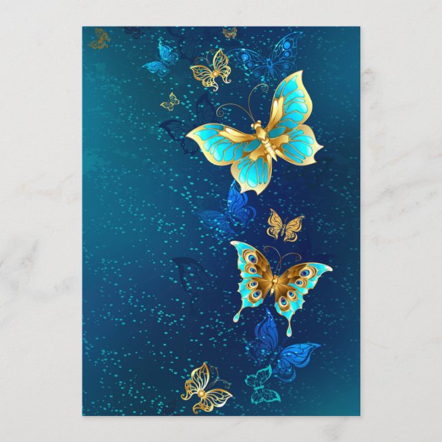 Carte Conseil Papillons d'or sur un Arrière - plan bleu (Devant)