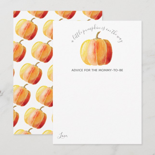 Carte Conseil Petit Baby shower Citrouille (Devant / Derrière)