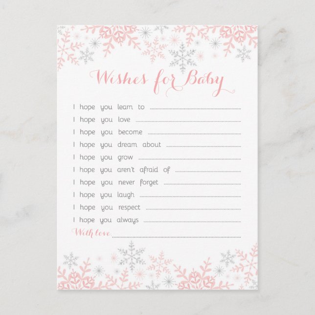 Carte Conseil Petit Baby shower de Flocon de Neige Voeux pour bé (Devant)