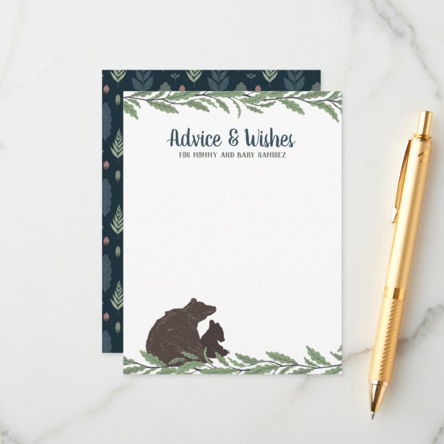 Carte Conseil Petit Ours Baby shower rustique (Devant/Arrière en situation)