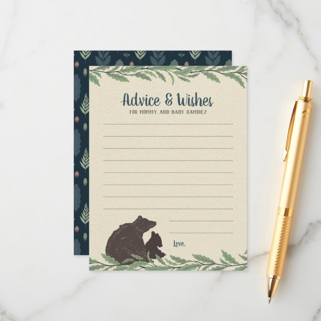 Carte Conseil Petit Ours Baby shower rustique (Devant/Arrière en situation)