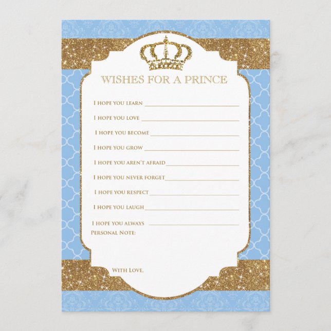 Carte Conseil Petit Prince Royal Bébé Bleu Or Voeux pour bébé (Devant)