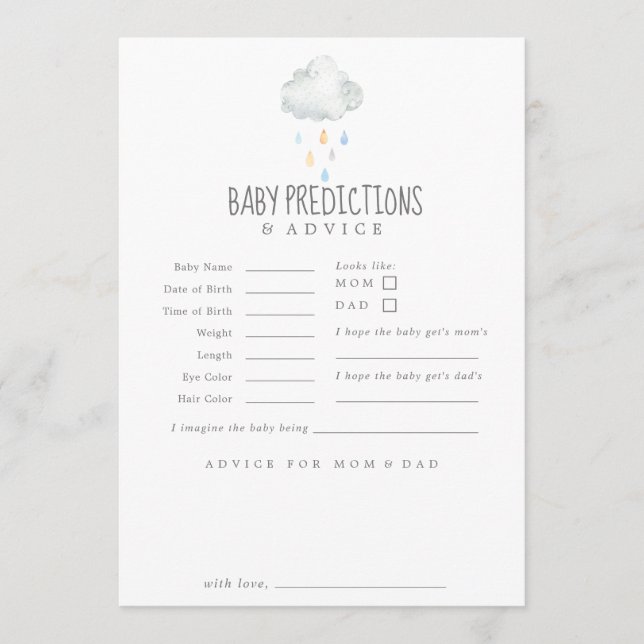 Carte Conseil Pluie Cloud Garçon Baby Prédictions & Conseils Car (Devant)