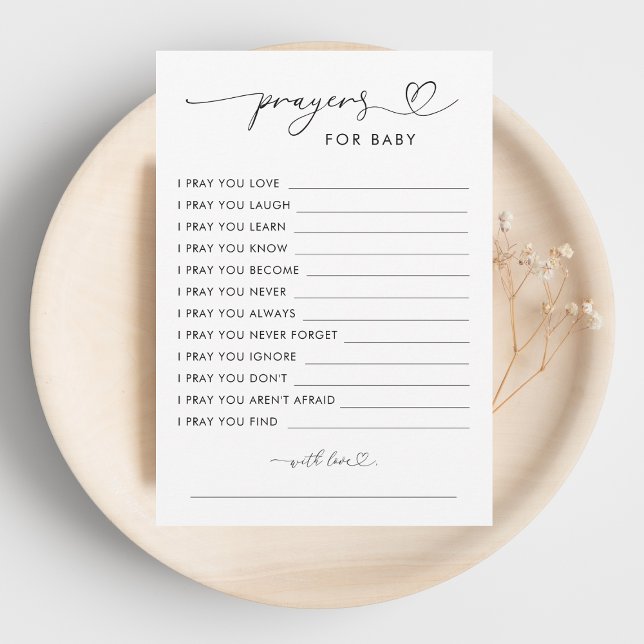 Carte Conseil Prières de script de coeur minimal pour le Baby sh (Créateur téléchargé)