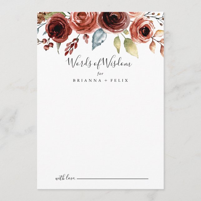 Carte Conseil Printemps Élégant Floral Mariage Paroles de sagess (Devant)