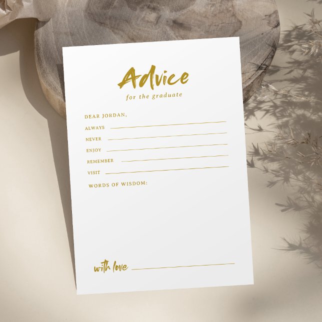 Carte Conseil Remise de diplôme en écriture moderne (Gold Modern Script Graduation Advice Card)