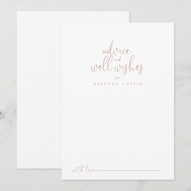 Carte Conseil Rose Gold Fancy Script Mariage bien souhaits (Devant / Derrière)