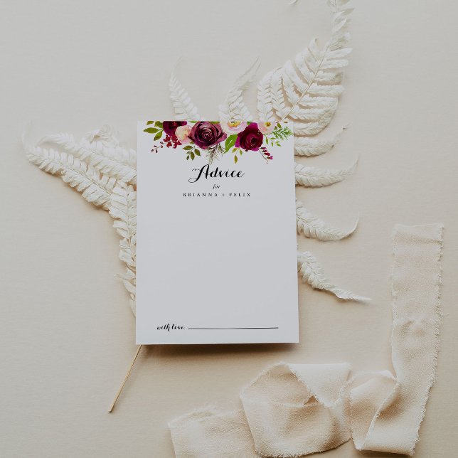 Carte Conseil Russe Blush Bourgogne Floral Mariage de calligraph (Créateur téléchargé)