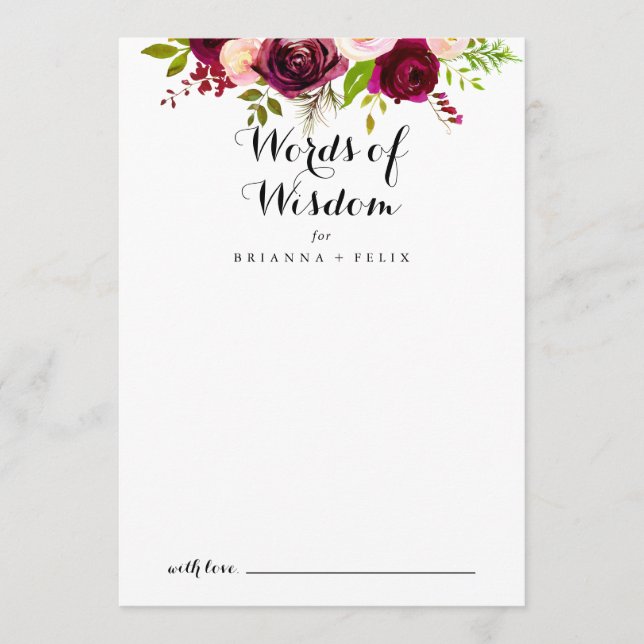 Carte Conseil Russe Blush Bourgogne Mariage Paroles de sagesse (Devant)