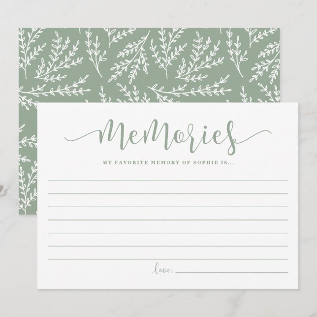 Carte Conseil Sage Green Script Mémoire préférée de la mariée (Devant / Derrière)