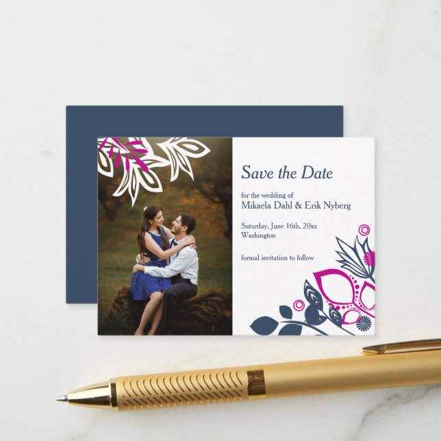 Carte Conseil Scandinave Blue, Grey, and Pink Save the Date (Devant/Arrière en situation)