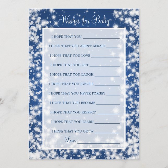 Carte Conseil Souhaits Pour Baby shower Hiver Étincelle Bleu (Devant)