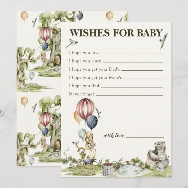 Carte Conseil Souhaits Pour Bébé Bois Sexe Douche Neutre (Devant / Derrière)