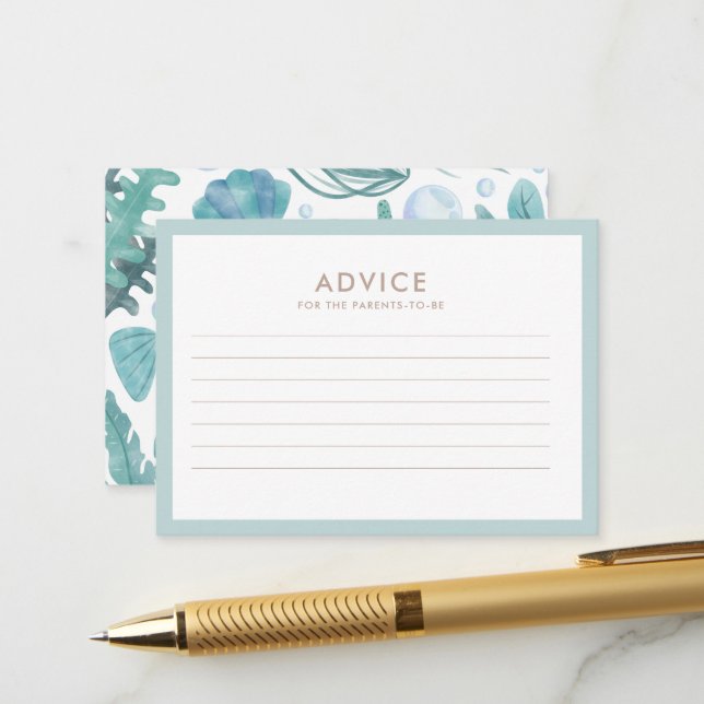 Carte Conseil Sous le Baby shower nautique de l'aquarelle marine (Devant/Arrière en situation)