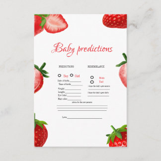 Carte Conseil Strawberry baby prediction Baby Shower game Card