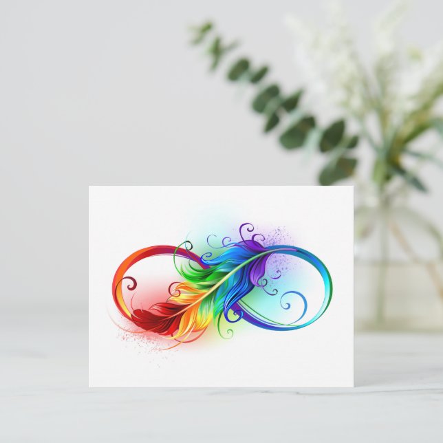 Carte Conseil Symbole d'infini avec plume arc-en-ciel (Debout devant)