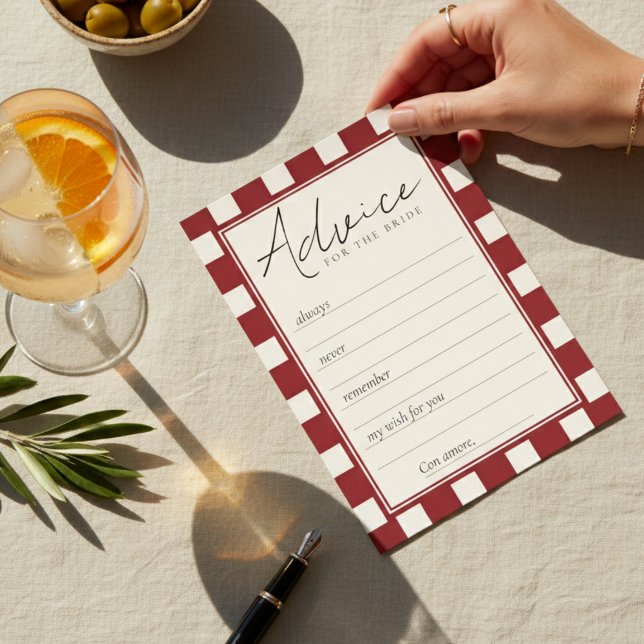 Carte Conseil That's Amore Red Checkered Bridal Shower  (That's Amore Red Checkered Bridal Shower Advice Card)