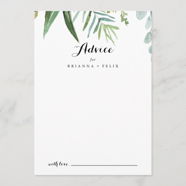 Carte Conseil Verdure classique Feuille tropical Mariage (Devant)