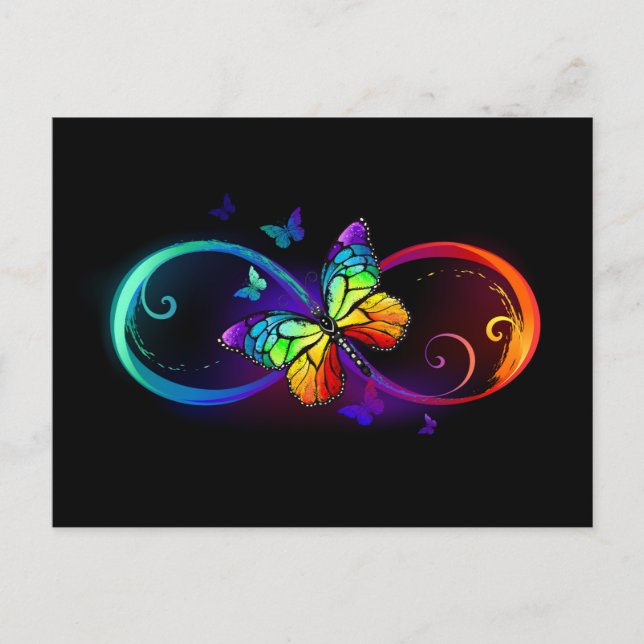 Carte Conseil Vibrant infinity with rainbow butterfly on black (Devant)