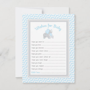 Carte Conseil Voeux Baby shower éléphant pour bébé en gris bleu