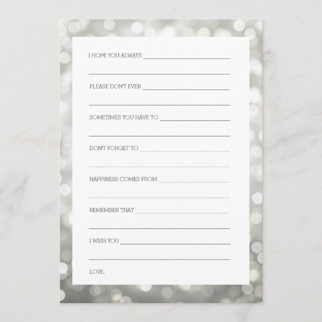 Carte Conseil Vœux de Mariage Lumières Pailletées Argentées (Devant)
